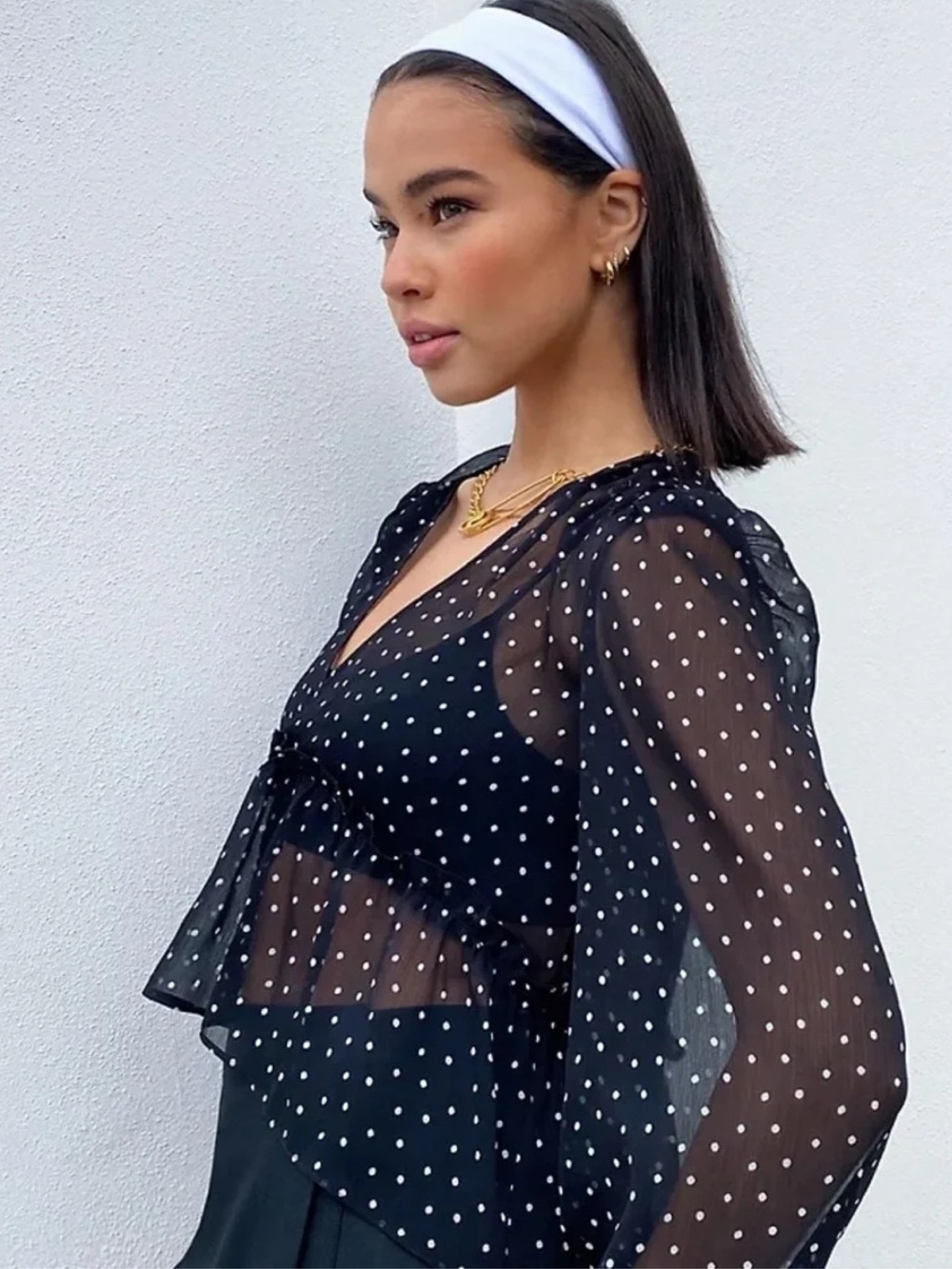 Aritzia Sunday Best Sheer Jinx Blouse Black With Gold Flecks Size S EUC